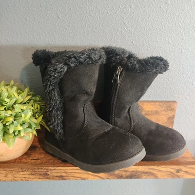 Малыш размер 9 черный пушистый ботинки поскользнуться на удобный девочек лодыжки искусственного меха теплые туфли - Изображение 1 из 4