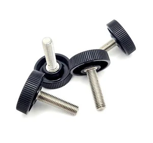 1/4"-28 x 1" Fine Thread Stainless Thumb Screw Bolts Black Knurled Round Knob 4p - Picture 1 of 7