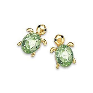 Fashion Cubic Zirconia Turtle Stud Earrings Animal Women 18k Yellow Gold Jewelry