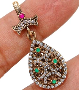 Ottoman Empire Style 2CT Treated Emerald 925 Sterling Silver Pendant S1-9 - Imagen 1 de 2