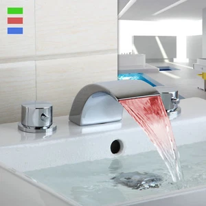 Grifo mezclador lavabo lavabo amplio bañera 2 manijas cascada LED para baño - Imagen 1 de 9
