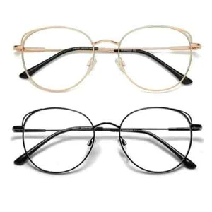 2 Pack Blue Light Blocking Round Clear Glasses Small Face Gold /Black Frame New - Picture 1 of 5