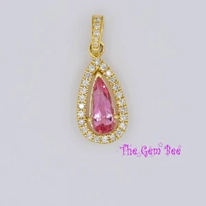 0.92CT 14k Solid White Gold Pinkh Imperial Topaz Diamond Halo Necklace Pendant - Picture 1 of 7