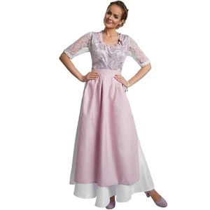 Damen Maxi Dirndl Trachtenkleid Kleid lang Schürze Oktoberfest Volksfest Rosa - Bild 1 von 8