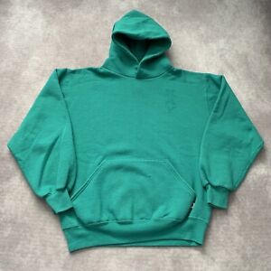 Vintage 90s Russell Athletic Hoodie Size M Made In USA Teal Green Sweatshirt    