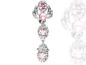 Reverse Pink Pearl & Clear CZ Gem Belly Ring Pierced Navel Naval 14g (w31)