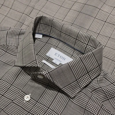 Eton NWOT Dress Shirt Size 17 43 XL Contemporary Gray W/ Black Plaid Merino Wool - Image 1 of 4
