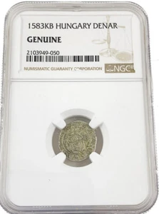 A-DS6 - Hungary 1 Denar 1583-KB NGC (NG) Medieval Silver Coin Madonna and Child - Picture 1 of 4