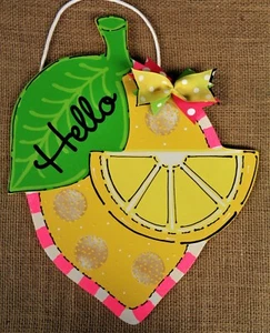 Hello LEMON SIGN Wall Art Door Hanger Plaque Pool Deck Teacher Beach Kids Room - Picture 1 of 1