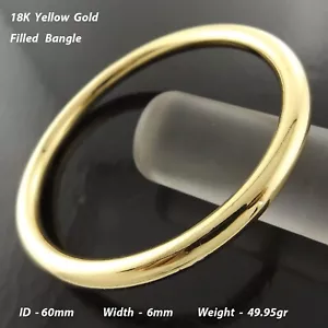 Bangle Real 18KGF Yellow Gold Filled Solid 6mm Bracelet Ladies Small Sz 60m - Picture 1 of 3