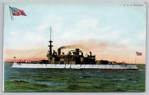 1910s US Navy -USS Indiana - Battleship (BB-1) Spanish-American War UNP Postcard - Picture 1 of 2