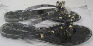 Wild Diva Black GOLD STUD Summer Beach Retro flip flop women Size 6 - Picture 1 of 5