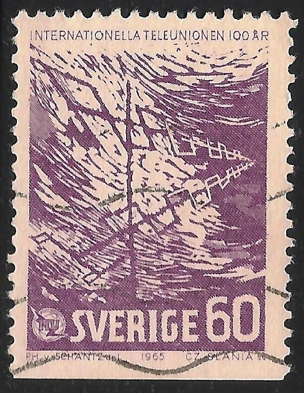 Suecia #682 (A155) En muy buen estado usado - Antena 60º 1965 / Centenario de la UIT (B) Foto 1 de 1