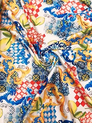 Hochwertig Majolika-Print Seide Satin Stoff Meterware von Mariotti Italien - Bild 1 von 4