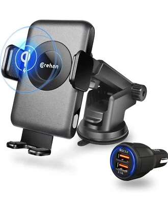 Qi Wireless Charger Car Mount Dashboard Air Vent 360 Rotating Windshield Cradle - Image 1 of 4