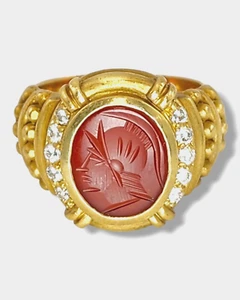 Judith Ripka 18k Carnelian Trojan head & Diamond Ring - Picture 1 of 5