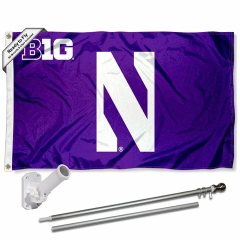 Northwestern Wildcats Big Ten Flag Pole and Bracket Gift Set Package Cover