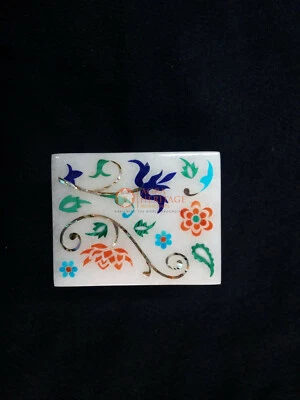 Шкатулка для украшений из белого мрамора с несколькими камнями тонкая цветочная инкрустация художественные подарки для нее - Изображение 1 из 4