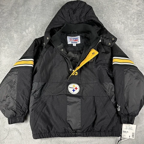 Pittsburgh Steelers Starter Jacket 1/4 Zip Hooded Pullover Medium NFL Pro Line Cover