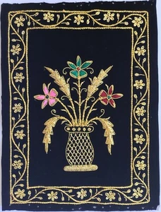 Indian Velvet Embroidery Art Handmade Jaipur Floral Vase Decor Ethnic Handicraft - Picture 1 of 5