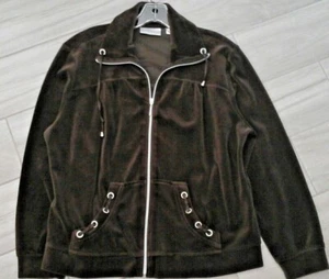 Draper's & Damon's Solid Brown Velour Long Sleeve Zip Front Jacket Size PL - Picture 1 of 3