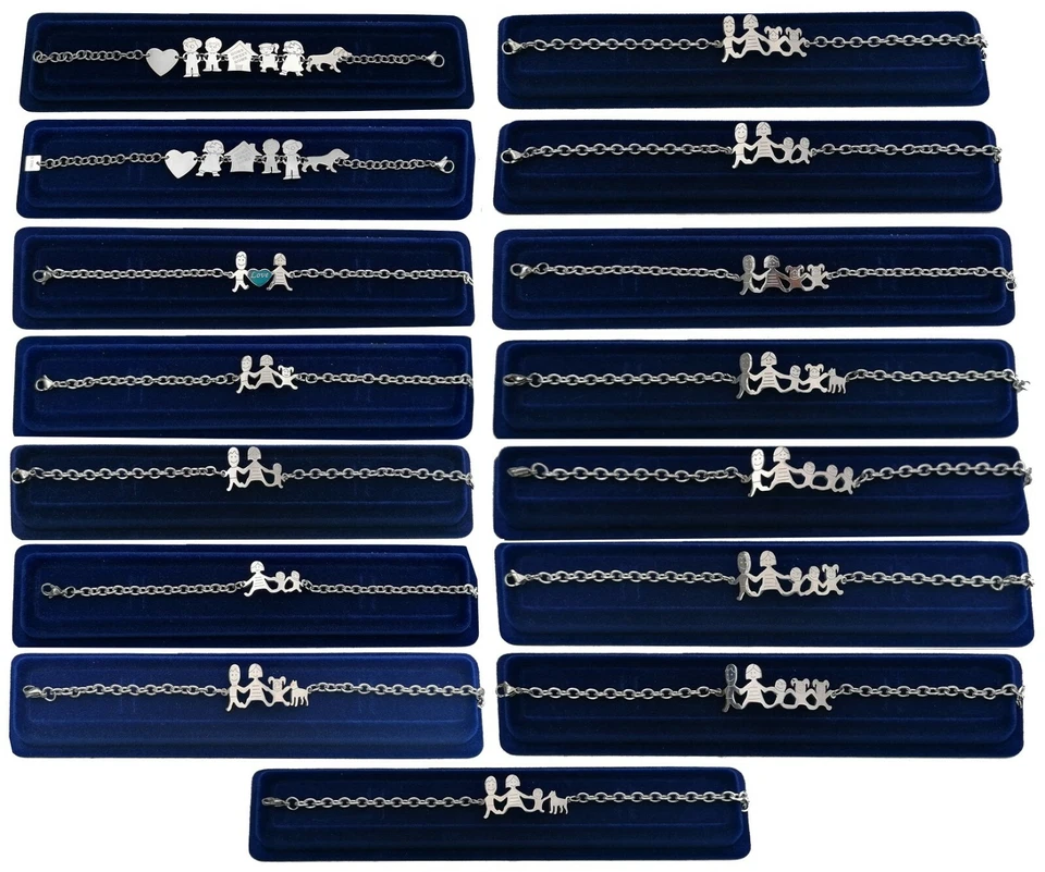 Bracciale Braccialetto Famiglia in Acciaio Mamma + Papà + Figli 12-combinazioni  - Immagine 1 di 2
