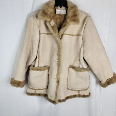 Vintage Jones New York Womens XL Y2k Tan Brown Faux Fur Suede Coat Jacket  Foto 1 de 4