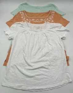 (3) TALBOTS SHORT SLEEVE TOPS SZ M TWIST BACK, EMBROIDERED NECK, ELASTIC NECK - Picture 1 of 19
