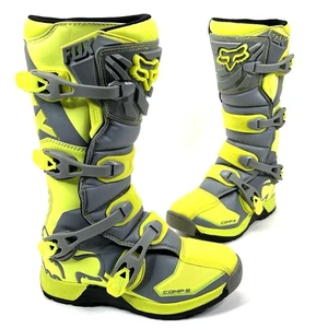 Fox Racing Youth Comp 5 Off-Road Boots Buckle Closure Full Cover Flo Yellow Sz 8 - Picture 1 of 22