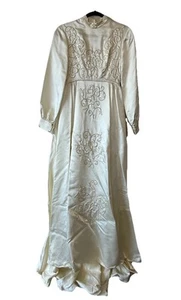 VTG Handmade Ivory Embroidered Longsleeve Victorian Goddess Style Wedding Dress - Picture 1 of 23