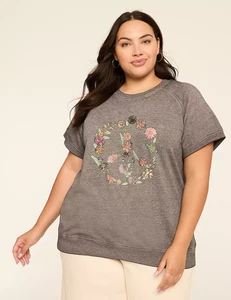Nuova con etichette - Felpa Lane Bryant manica corta grafica fiore pace taglia 18/20 - Foto 1 di 3