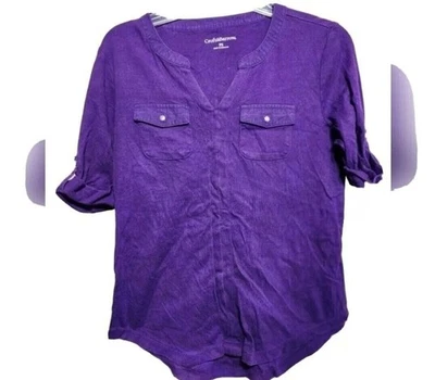Camisa para mujer Croft & Barrow pequeña morada cuello en V manga 3/4 Foto 1 de 4