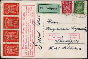 Dt. Reich 1925 Deutscher Rundflug Unterschrift Ernst Udet echt gelaufen RAR/1012 - Bild 1 von 2