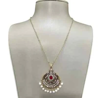Amrita Singh женщин подвеска ожерелье позолоченный красный смолы искусственного жемчуга новый с Ярлыками - Изображение 1 из 3