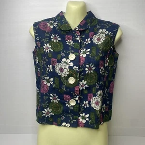 Womens Handmade Size M Shirt Vintage 60’s 70’s Floral Blouse Top Blue White - Picture 1 of 5
