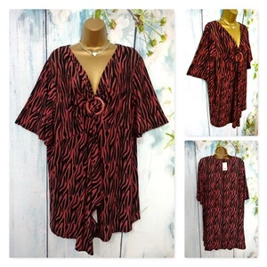 GEORGE TOP PLUS SIZE 24 , Animal Print Stretch V-Neck Waterfall Front Tunic - Picture 1 of 12