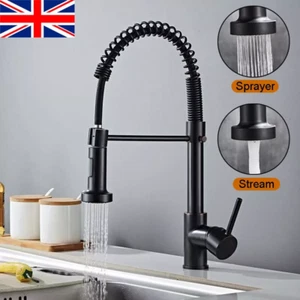 Matt Black Monobloc Kitchen Sink Mixer Tap with Pull Out Hose Spray Single Lever - Picture 1 of 17