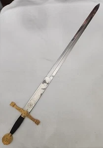 Sword Super Deluxe King Arthur Excalibur 24k Gold Leather Grip Beautiful New - Picture 1 of 10