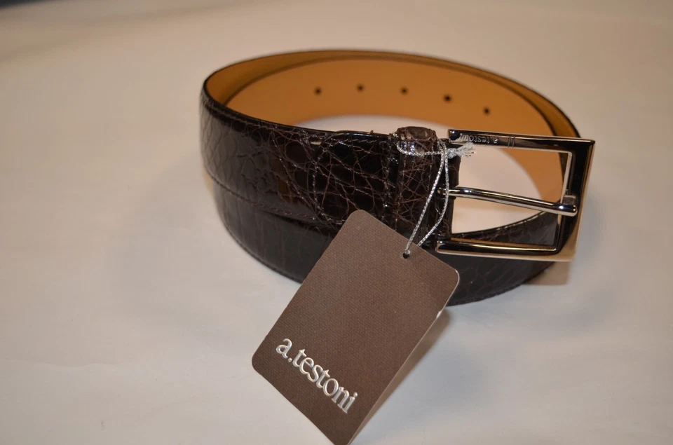 Cinturón marrón cocodrilo genuino de lujo a.testoni para hombre, talla 30 EE. UU. NUEVO CON ETIQUETAS $ 1.150 Foto 1 de 4