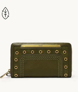 Last One! BNWT Fossil Olive Green Liza Zip Around Clutch Wallet - Picture 1 of 5