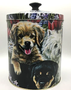 Pamela Renfro Puppy Love Collectible Tin Dogs Flowers 9 in H x 6 in W - 2006 - Picture 1 of 13