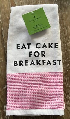 Kate Spade Eat Cake for Breakfast Kitchen Towels Pink White 2 Towel Pack Cotton - Image 1 of 4