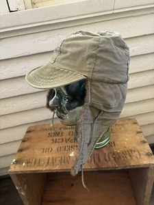 Vintage Cap Field Pile Size 6 3/4 Korean War US Hat Winter Wool OD M-Q1 1950s - Picture 1 of 16