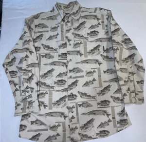 Woolrich Mens Long Sleeve Button Up Shirt Fish Design Size M - Picture 1 of 8