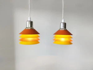 Pair of colorful vintage pendant lights, 1970s mid century Scandinavian design - Picture 1 of 8