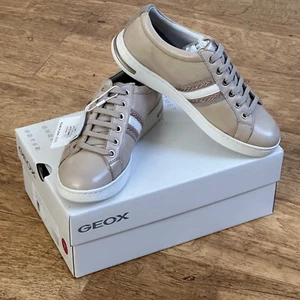 Geox Jaysen Leather Low Top Lace Up Sneakers Trainers UK3 EU36 US6 Tan Beige - Picture 1 of 24