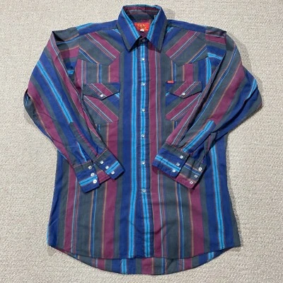 VINTAGE Ely Plains Pearl Snap Shirt Mens Small 90s Striped Ranch Western USA - Image 1 of 4
