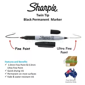 Genuine Black Sharpie Twin Tip Permanent Marker CD DVD ultra fine point tips - Picture 1 of 1