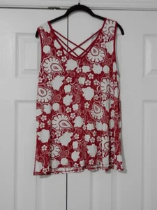 Top tunica Rue Juju rosso e bianco tropicale sexy schiena senza maniche taglia large - Foto 1 di 2