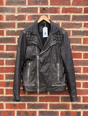 All Saints Mens CONROY Leather Biker Jacket Grey/brown MEDIUM moto 2 - Image 1 of 4